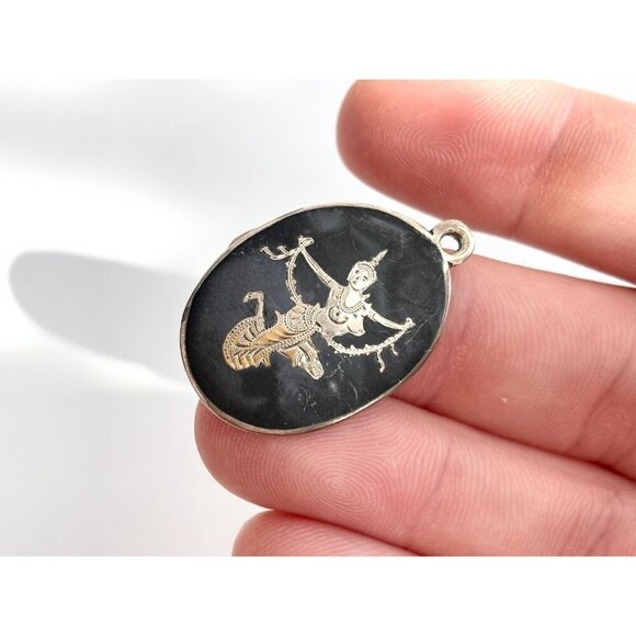 Dancing Angel Siam Sterling Silver 925 Vintage Thai Made Nielloware Brooch Pin - Picture 7 of 8